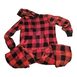 Red and black Buffalo check onesie